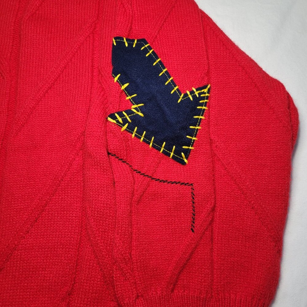Ebossy Knit Cardigan Red Colorful Embroidery Patches Women Medium Streetwear Y2K - Picture 4 of 11